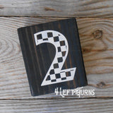 Checkered Alphabet and Number Wood Block Signs
