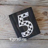 Checkered Alphabet and Number Wood Block Signs