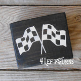 Race Car Silhouette Checkered Flag Checkered Heart Paw Print Wood Block Signs