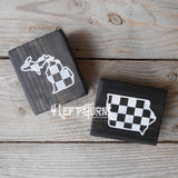 Checkered State Wood Block Signs
