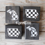 Checkered State Wood Block Signs