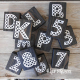 Checkered Alphabet and Number Wood Block Signs