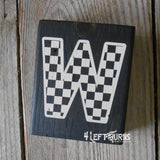 Checkered Alphabet and Number Wood Block Signs
