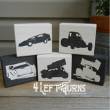 Race Car Silhouette Checkered Flag Checkered Heart Paw Print Wood Block Signs