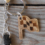 Wavy Checkered Flag Silicone Bead Wristlet Bracelet Key Ring with Charm