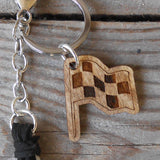 Wavy Checkered Flag Silicone Bead Wristlet Bracelet Key Ring with Charm