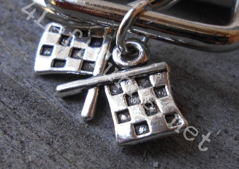 Die cut checkered flag charm.