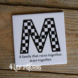 Individual Custom Initial Racing Themed Beverage Coaster with Stand