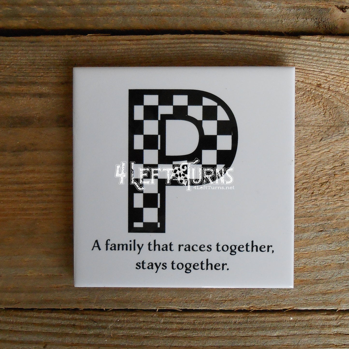 Individual Custom Initial Racing Themed Beverage Coaster with Stand