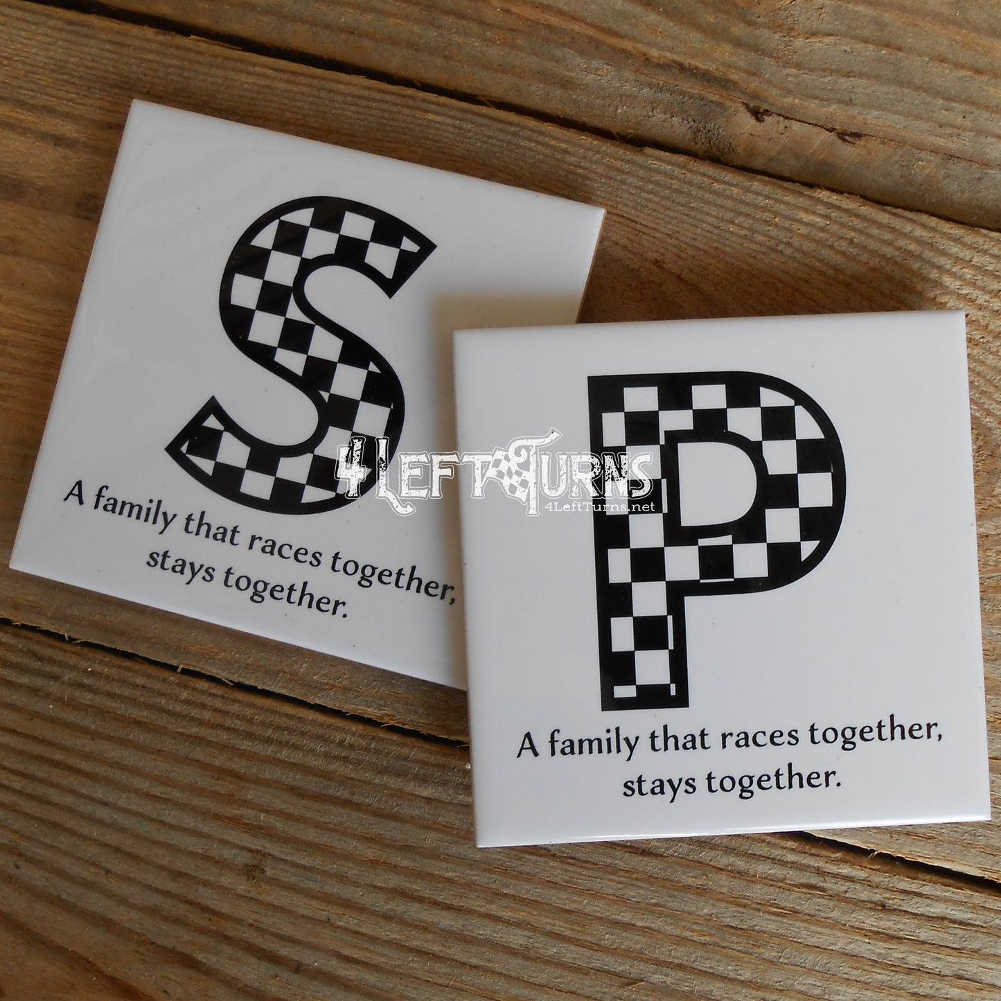 Individual Custom Initial Racing Themed Beverage Coaster with Stand