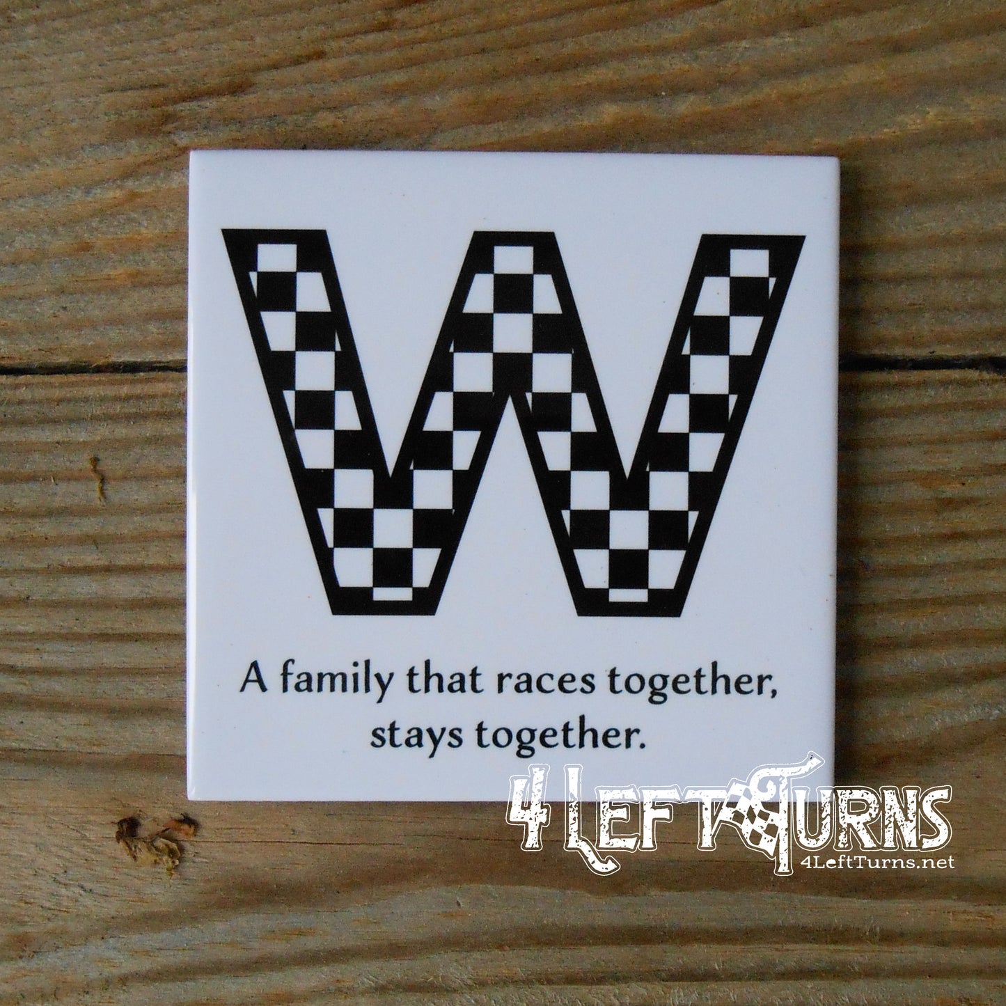 Individual Custom Initial Racing Themed Beverage Coaster with Stand