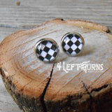 Small black and white checkered post earrings.