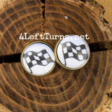 Black and White Checked Checkered Pierced Earrings Gnome