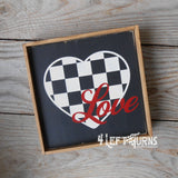 Checkered Heart Love Painted Wood Sign