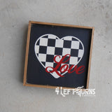 Checkered Heart Love Painted Wood Sign