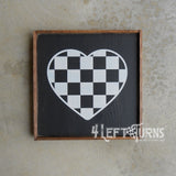 Checkered heart painted wood sign.