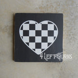 Checkered Heart Painted Wood Sign