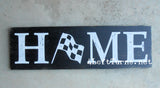 Home with Checkered Flag Wood Sign