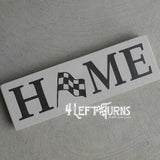Home with Checkered Flag Small Wood Sign