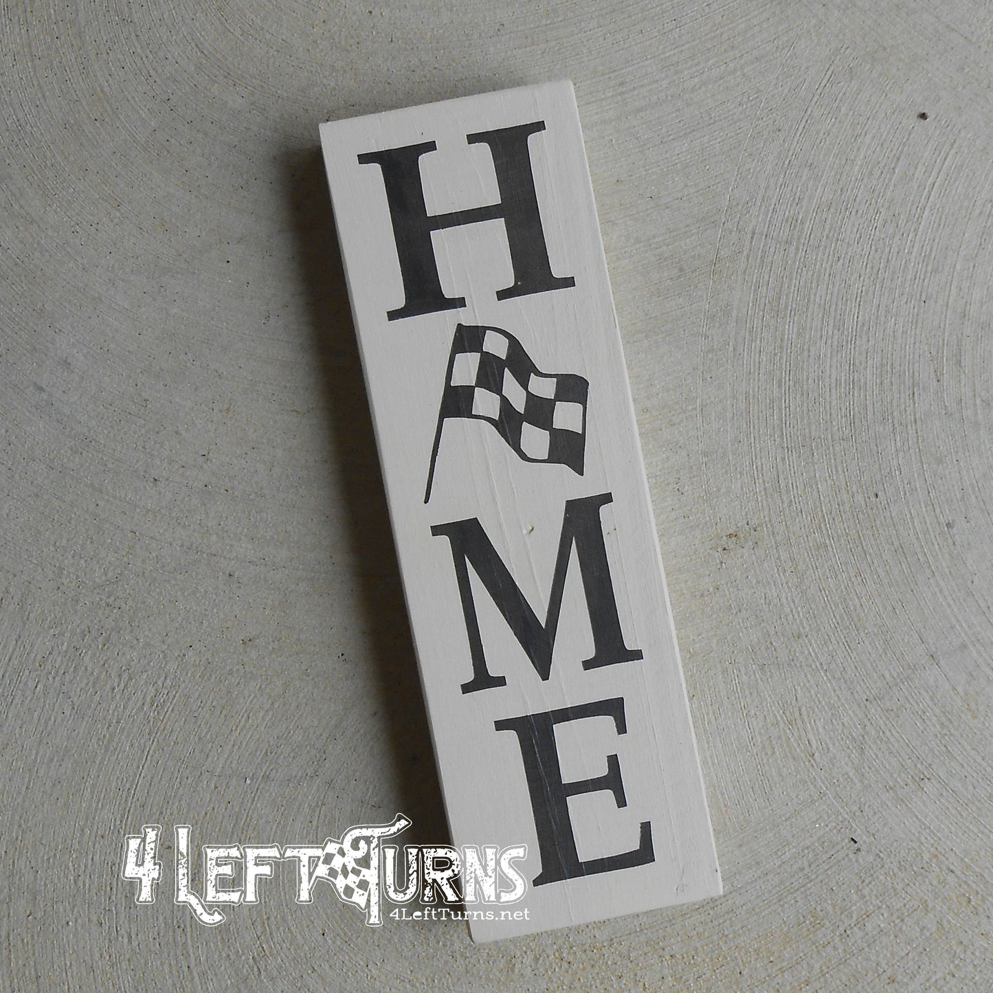 Home with Checkered Flag Small Wood Sign