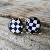 Black and white checkered pattern post earrings.