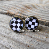Black and White Checked Checkered Pierced Earrings Gnome