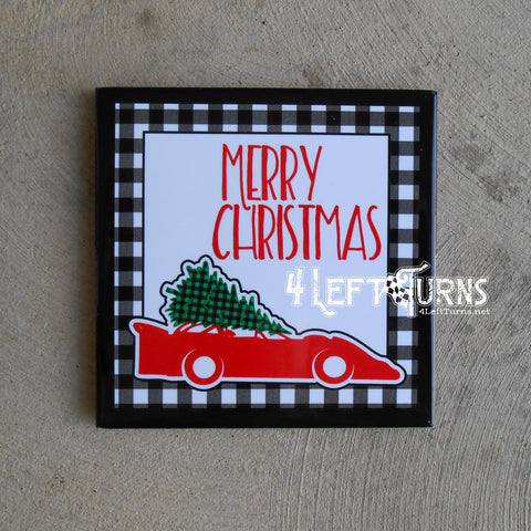 Christmas Themed Racing Beverage Coaster with Stand