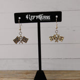 Die cut checkered flag dangle earrings.