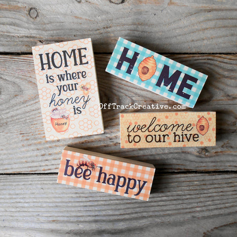 Full Color Bee Themed Mini Wood Sign
