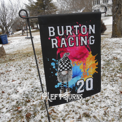 Custom Personalized Racing Garden Flag with Gnome