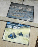 Racing themed welcome mats.