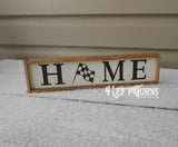 HOME with Checkered Flag Mini Wood Sign