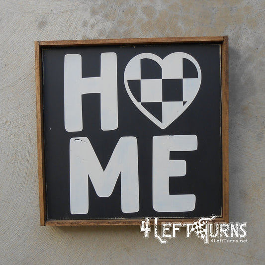 HOME with Checkered Heart Painted Wood Sign