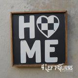 HOME with Checkered Heart Painted Wood Sign
