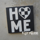 HOME with Checkered Heart Painted Wood Sign