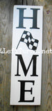 Home with Checkered Flag Wood Sign