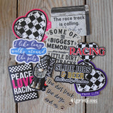 Collection of colorful racing stickers.