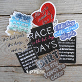 Group of racing stickers.