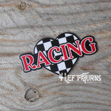 Checkered heart with the word racing sticker.