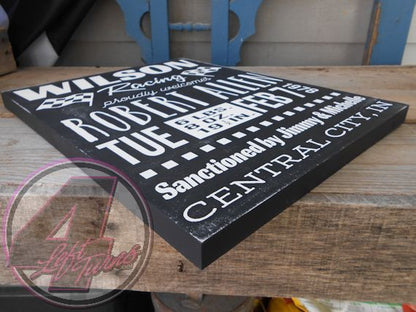 Racing-Themed Baby Announcement Hand Painted Wood Sign - Wood Sign - 4 Left Turns - 7