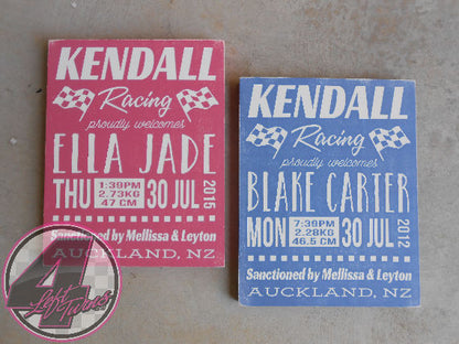 Racing-Themed Baby Announcement Hand Painted Wood Sign - Wood Sign - 4 Left Turns - 4