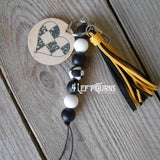 Wavy Checkered Flag Silicone Bead Key Fob with Charm & Tassel