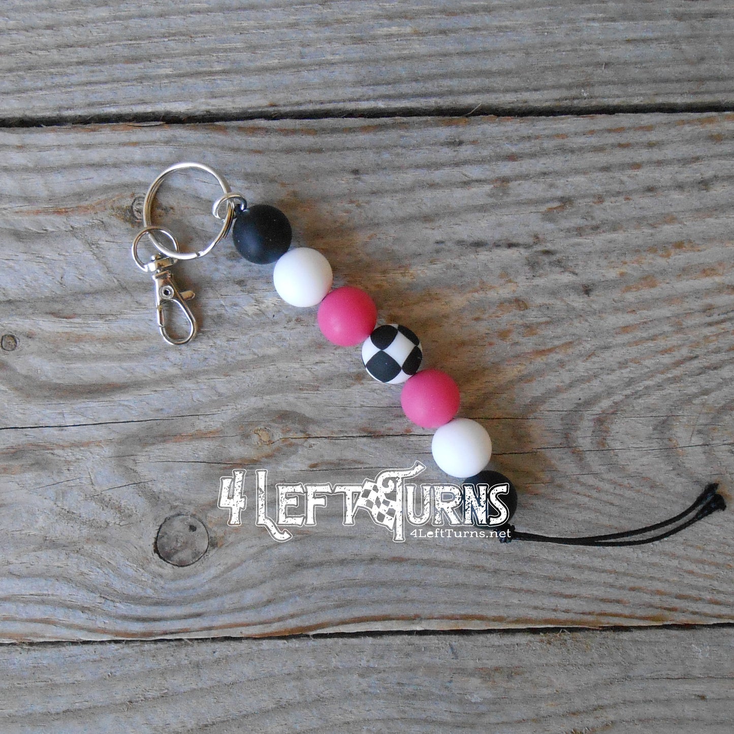 Wavy Checkered Flag Silicone Bead Key Fob with Charm & Tassel