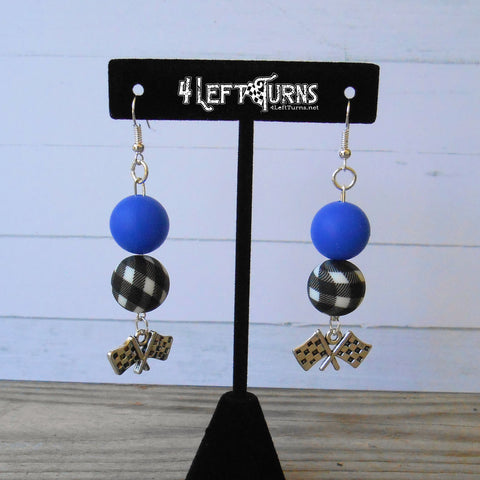 CLEARANCE SALE: Silicone Bead Earrings with Checkered Flag Charm