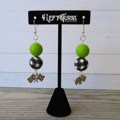 RTS Silicone Bead Earrings with Checkered Flag Charm