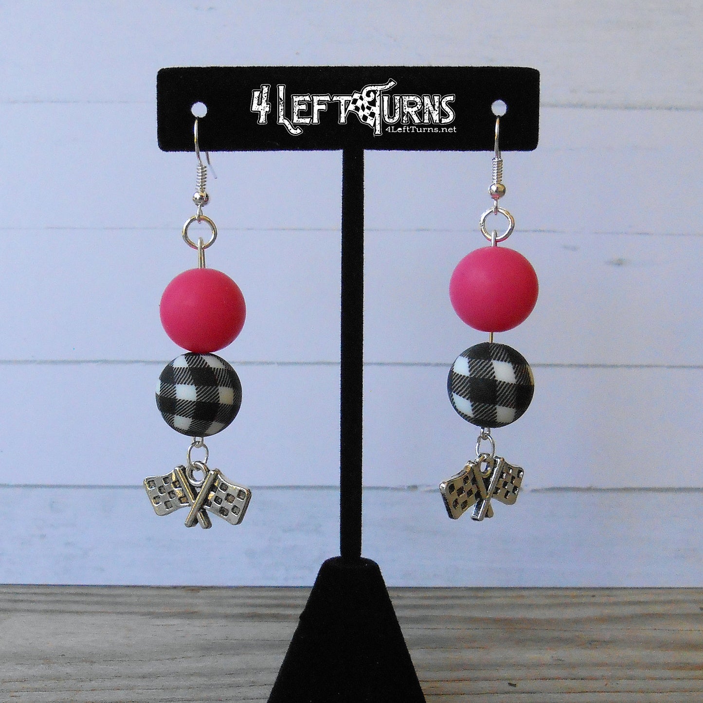 RTS Silicone Bead Earrings with Checkered Flag Charm