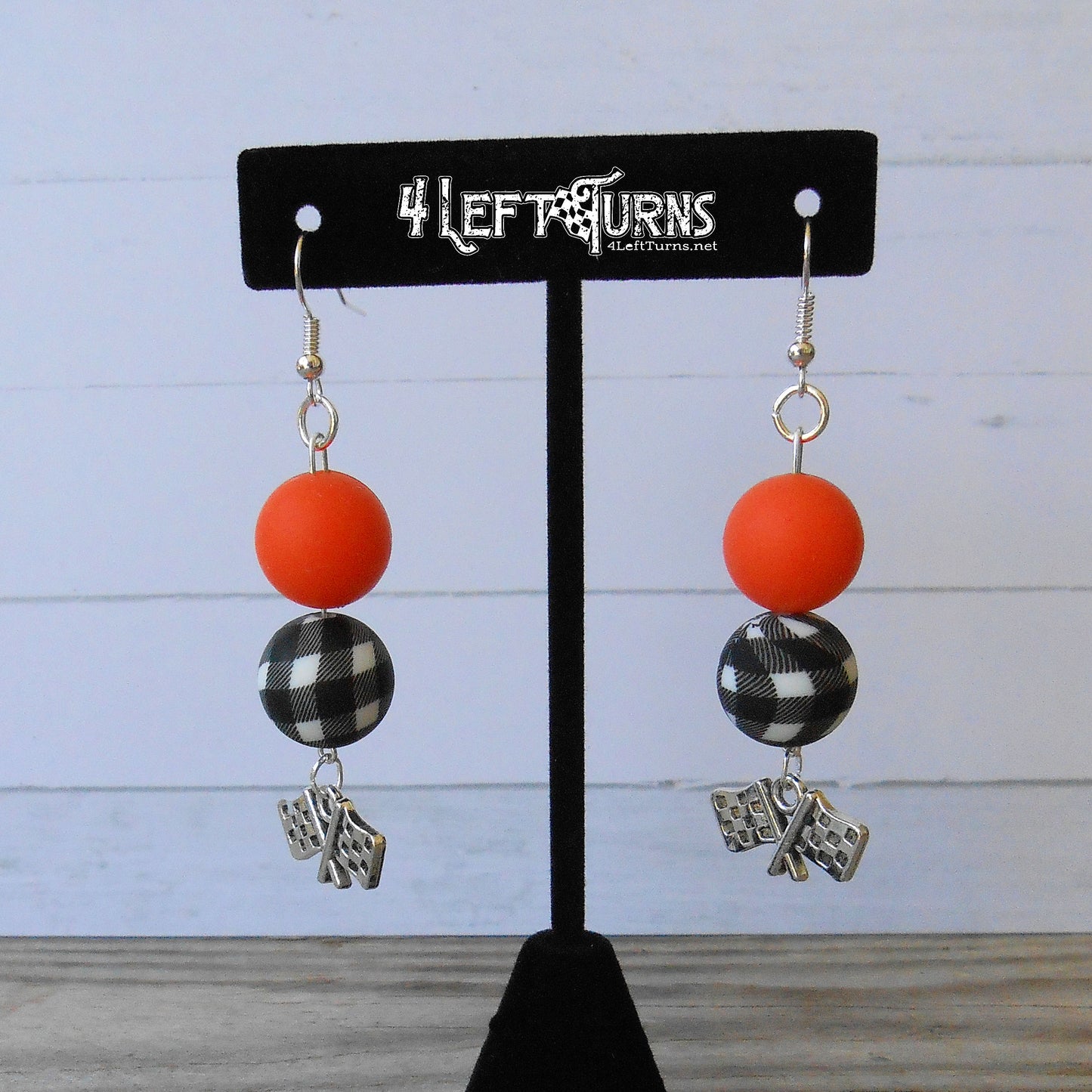RTS Silicone Bead Earrings with Checkered Flag Charm
