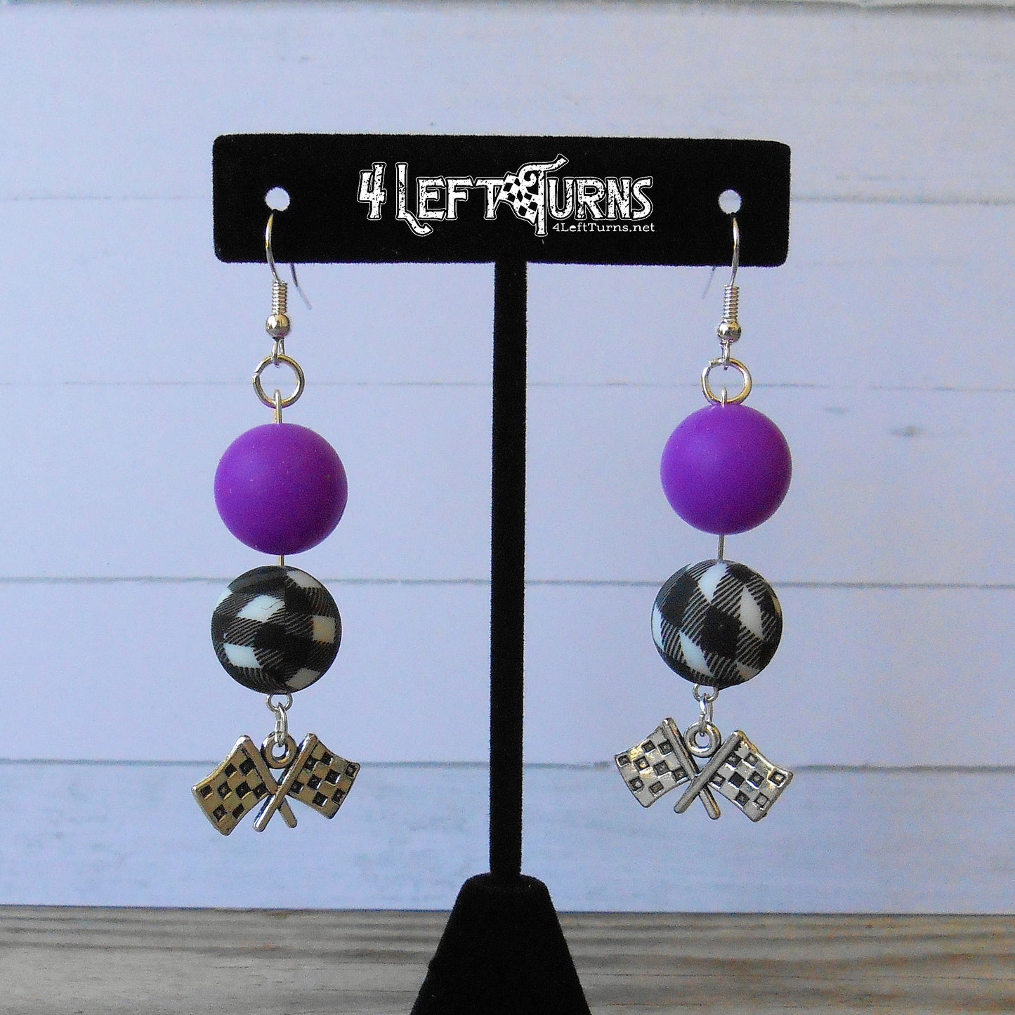 RTS Silicone Bead Earrings with Checkered Flag Charm