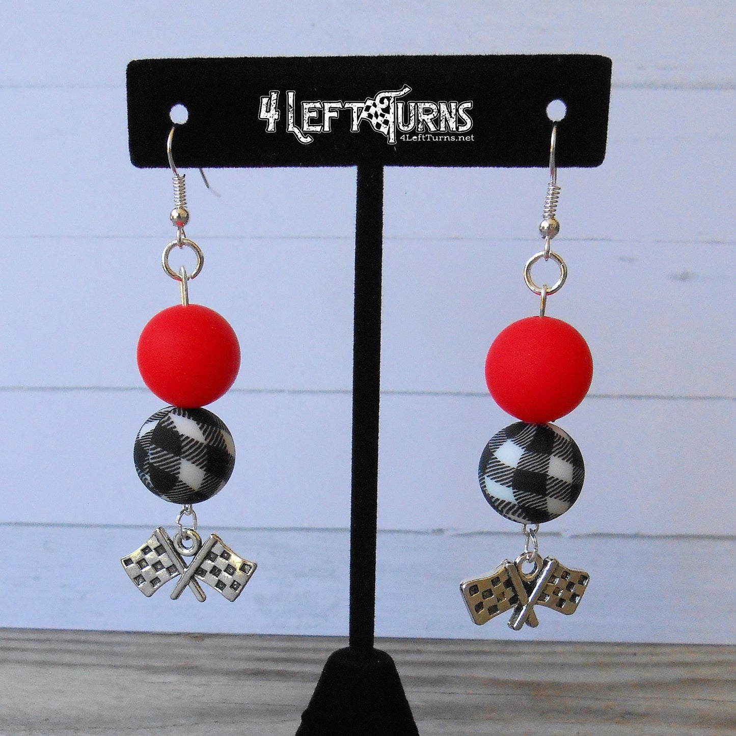 RTS Silicone Bead Earrings with Checkered Flag Charm