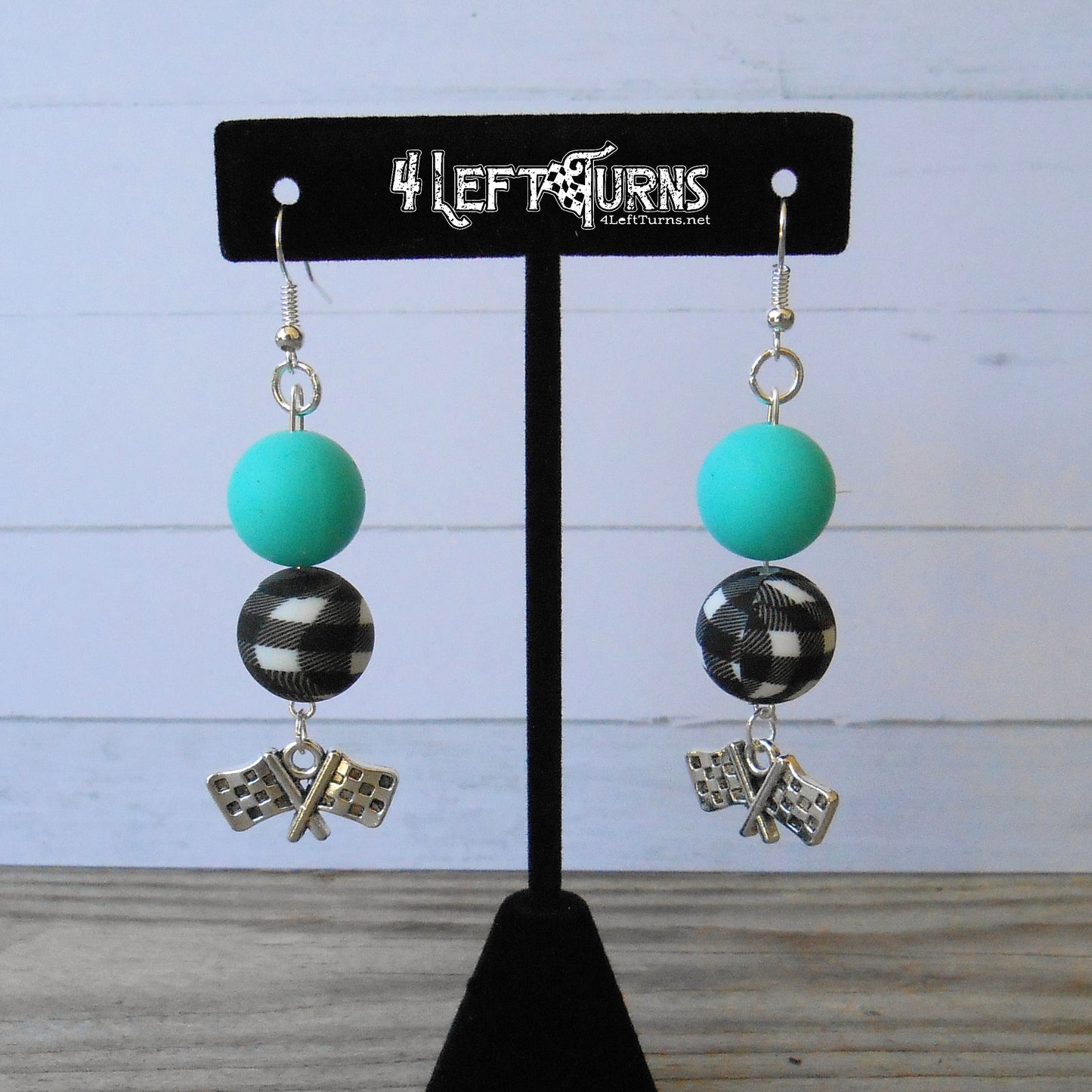 RTS Silicone Bead Earrings with Checkered Flag Charm